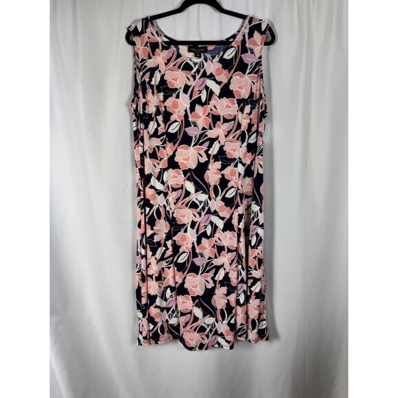 Perceptions 2 Piece Floral Shift Dress & Shrug Set Navy Blush Spring NEW 1X - Picture 7 of 13